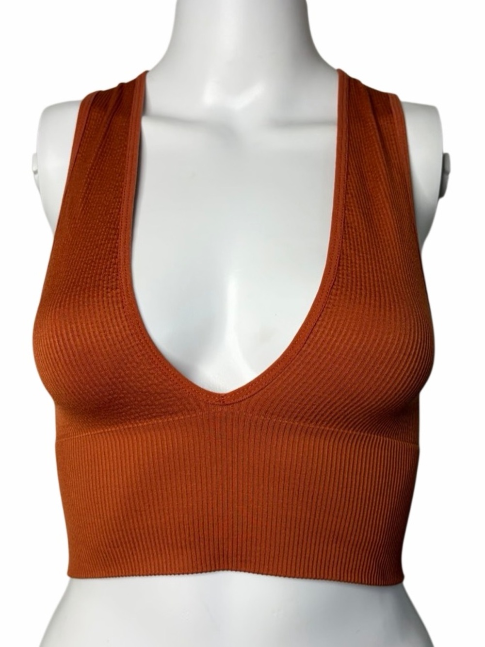 Urban Outfitters Ribbed Deep V Crop Tank Top in Rust Size Small